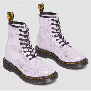 DR. MARTENS 1460 LILAC METALLIC SPLATTER SUEDE LACE UP BOOTS Size 10